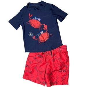 Boys Carters 4T Swim Short & Rash Guard Red, White & Blue Set